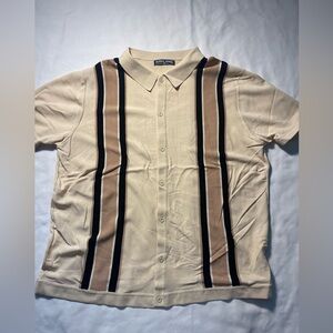 Paul Jones Beige Shirt with Black and Brown Stripes